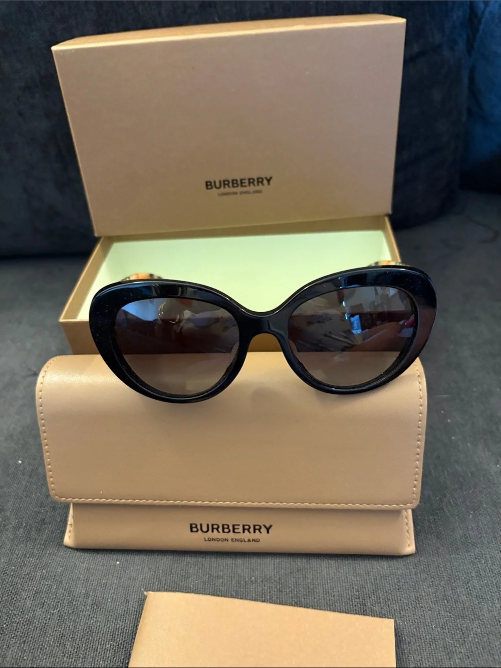 Burberry Black Oversized Sunglasses with Tan Case
